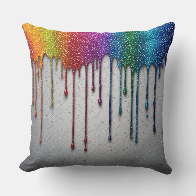 Almofada Vibrant Rainbow Paint Drips (Frente)