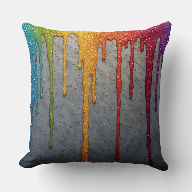 Almofada Vibrant Rainbow Paint Drips (Frente)