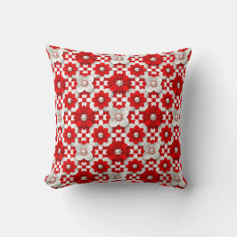 Almofada Vibrant Red And White Floral Pattern With Pearl