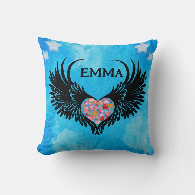 Almofada vibrant Red heart angel black wings (Frente)