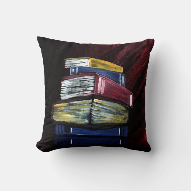 Almofada Vibrant Stacked Books Painting Cozy Literary (Frente)
