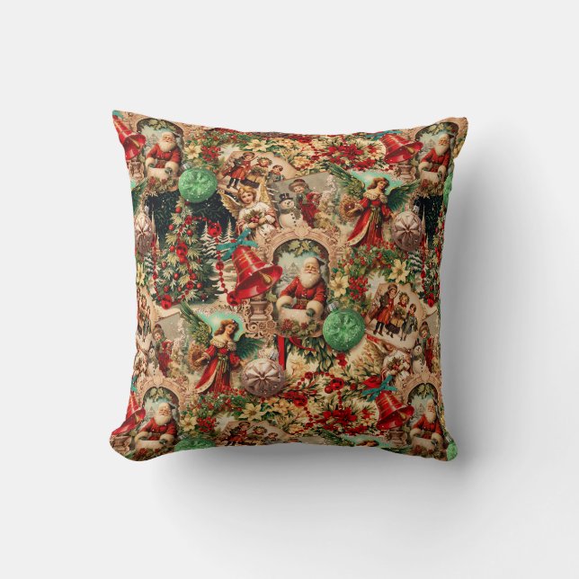 Almofada Vibrant Victorian Christmas Collage (Frente)