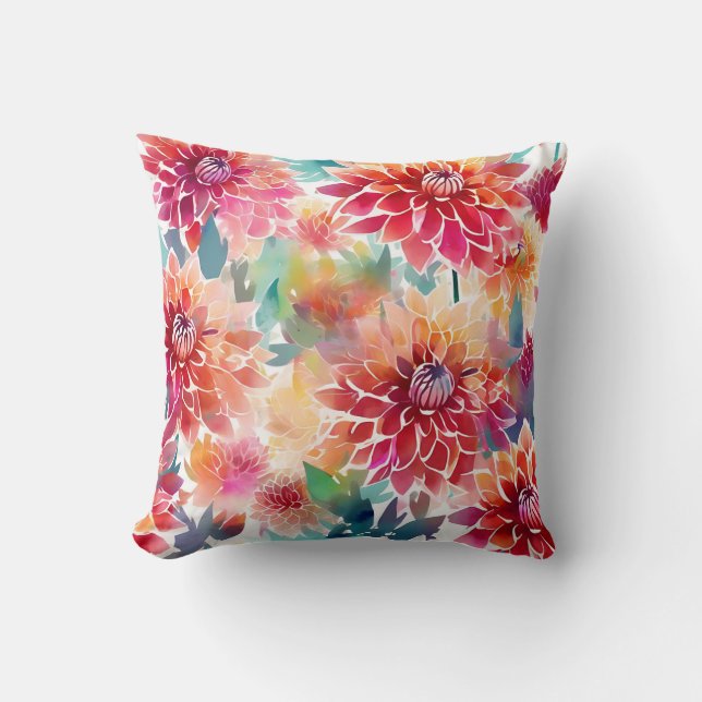 Almofada Vibrant Watercolor Dahlia (Frente)