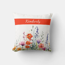 Almofada Vibrant Watercolor Wildflowers Personalized