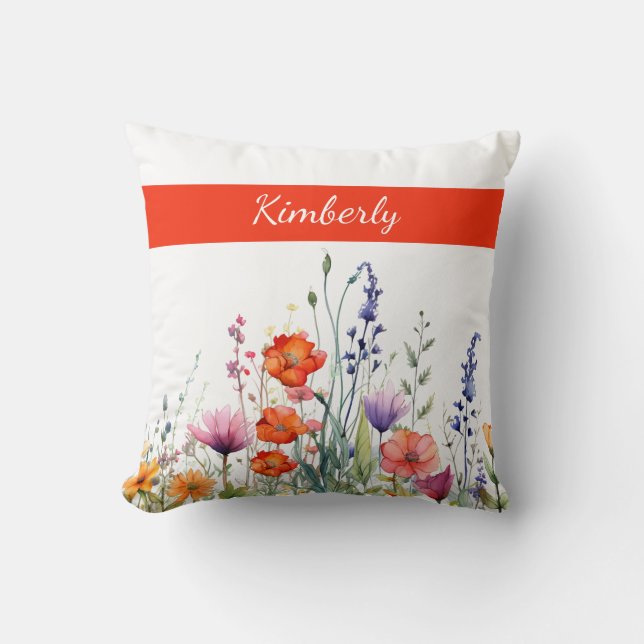 Almofada Vibrant Watercolor Wildflowers Personalized (Frente)