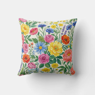 Almofada Vibrant Wildflower Meadow Botanical Garden Print