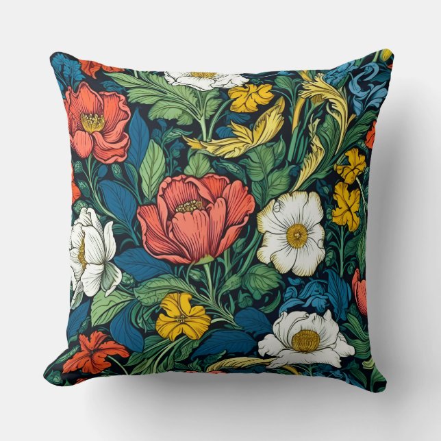 Almofada Vibrant William Morris Art Nouveau Floral (Frente)
