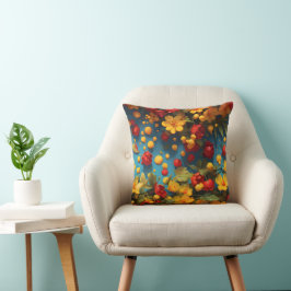 Almofada Vibrante Design de Padrão Floral Amarelo e Vermelh