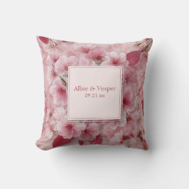 Almofada Vibrante Flor de Cerejeira Rosa e Folhas de Rosa E