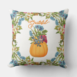 Almofada Vibrante Orange Halloween Pumpkin Watercolor Flora