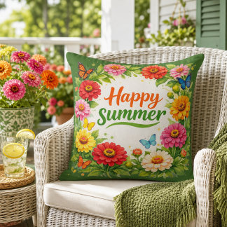 Almofada Vibrantes Flores de Zínia Feliz Verão Verde 
