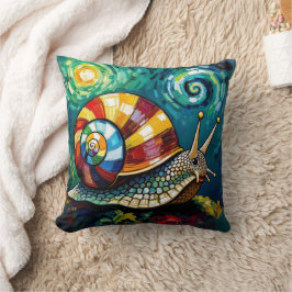 Almofada Vibrantly Colorful Impasto Whimsical Snail