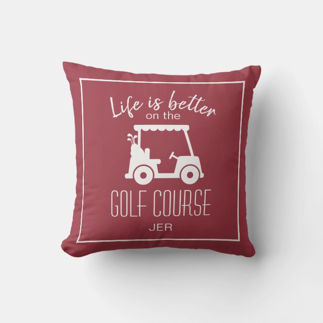 Almofada Vida é Melhor Carrinho de Golfe Borgonha Monograma (Frente)