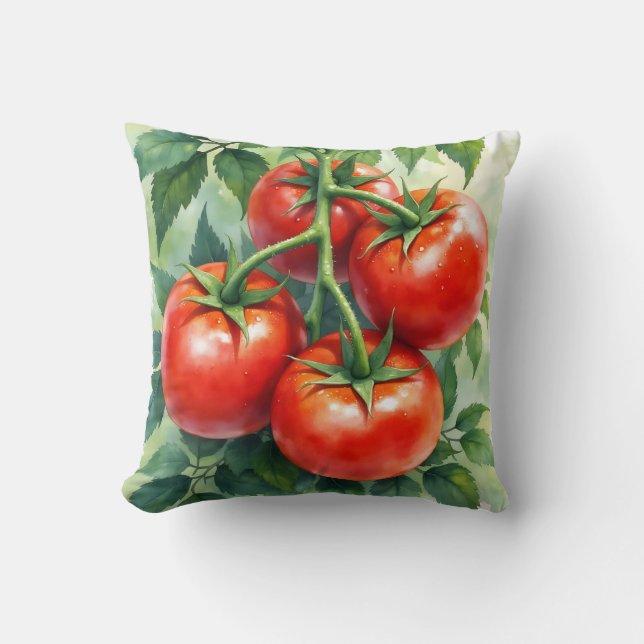 Almofada Videira de Tomate Madura Aquarela Fresca (Frente)