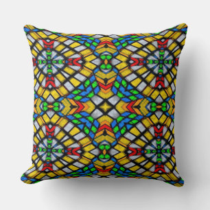 Almofada Vidro amarelo, vermelho e azul retido