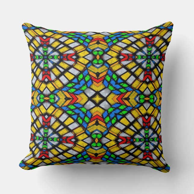 Almofada Vidro amarelo, vermelho e azul retido (Frente)