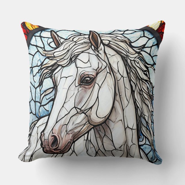 Almofada Vidro de Cores Cavalo Branco para Decoração de Cas (Frente)