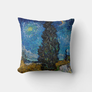 Almofada Vincent van Gogh - Estrada com Cypress e Star