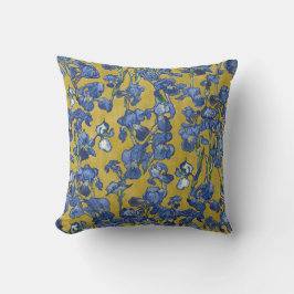 Almofada Vincent Van Gogh Irises Cobalt Blue Mustard Yellow