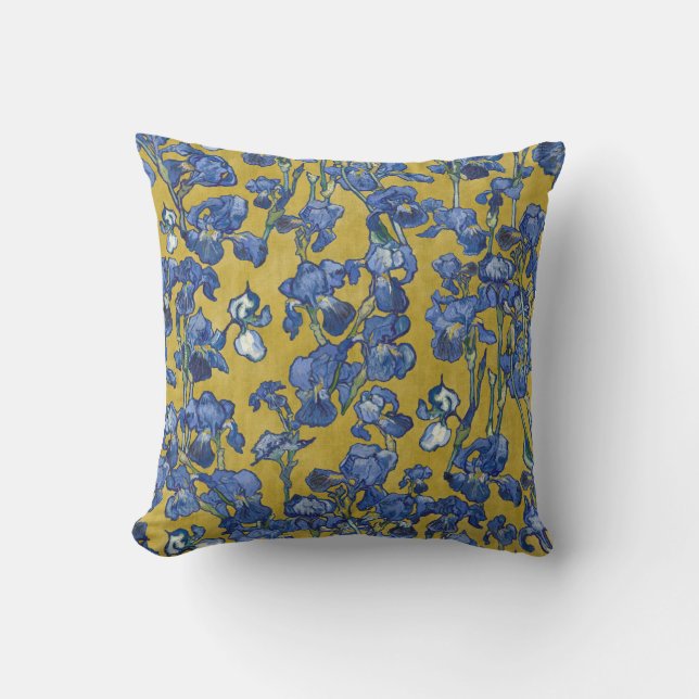 Almofada Vincent Van Gogh Irises Cobalt Blue Mustard Yellow (Frente)