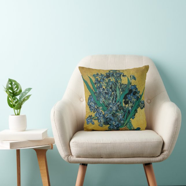 Almofada Vincent van Gogh - Vaso com Íris Fundo Amarelo (Cadeira)