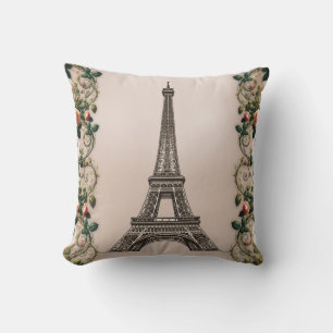 Almofada Vinhas de Rosa Paris Rosa Torre Eiffel Shabby Chic