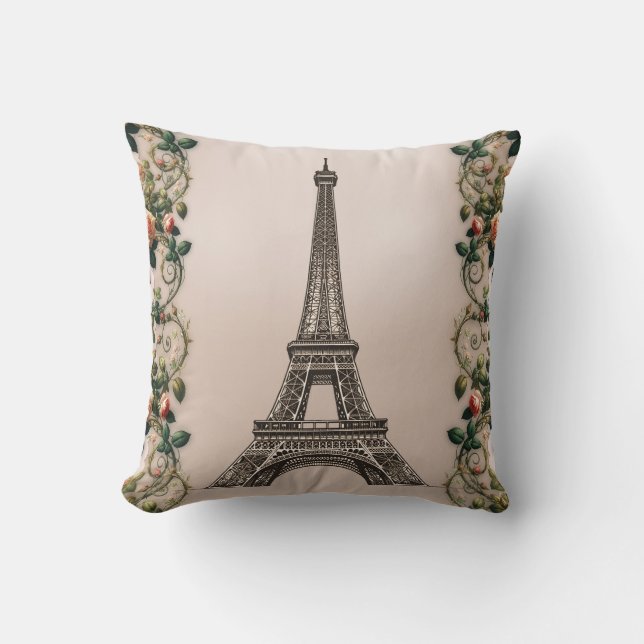 Almofada Vinhas de Rosa Paris Rosa Torre Eiffel Shabby Chic (Frente)