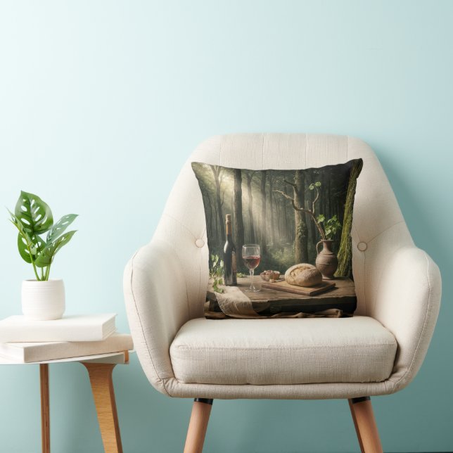 Almofada Vinho e pão de uma Mesa de floresta (Cadeira)