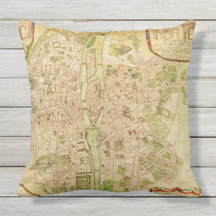 Almofada Vintage 1676 antigo de Seine River do mapa de