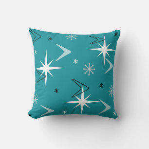 Almofada Vintage 1950s Boomerangs Stars Teal