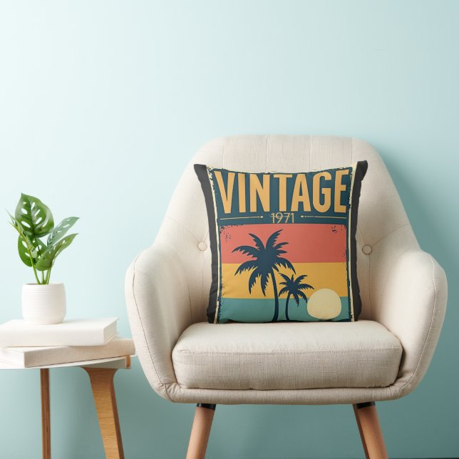 Almofada Vintage 1971 Tropical Sunset Palm Trees Retro (Cadeira)