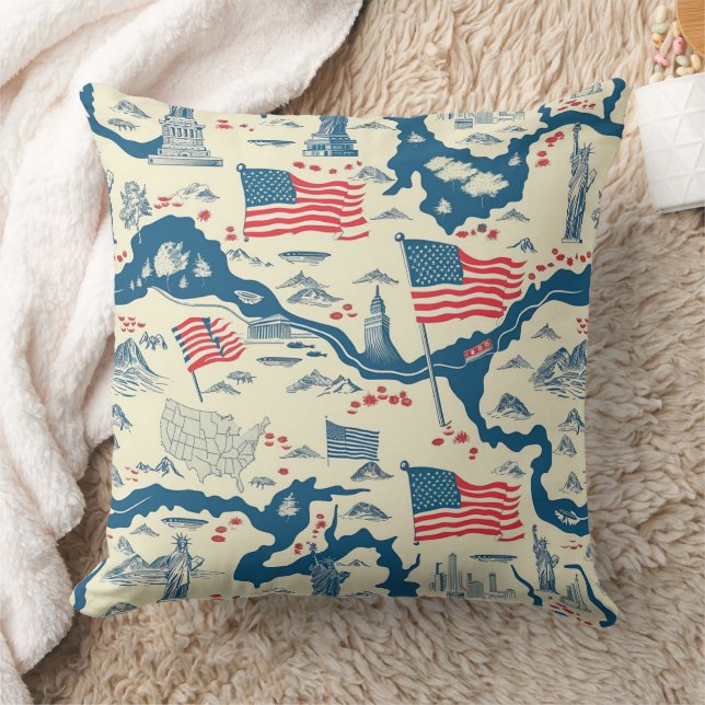 Almofada Vintage American Landmark Pattern (4) (Cobertor)