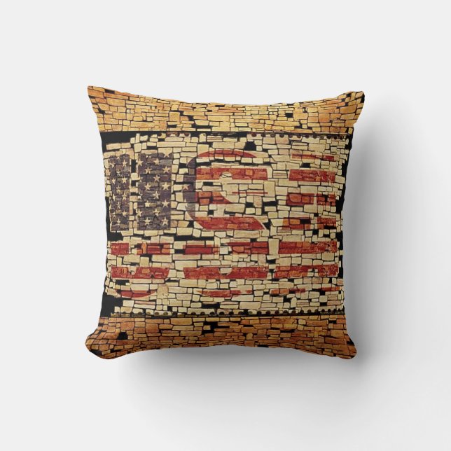 Almofada Vintage angustiada USA Letters e American Flag (Frente)