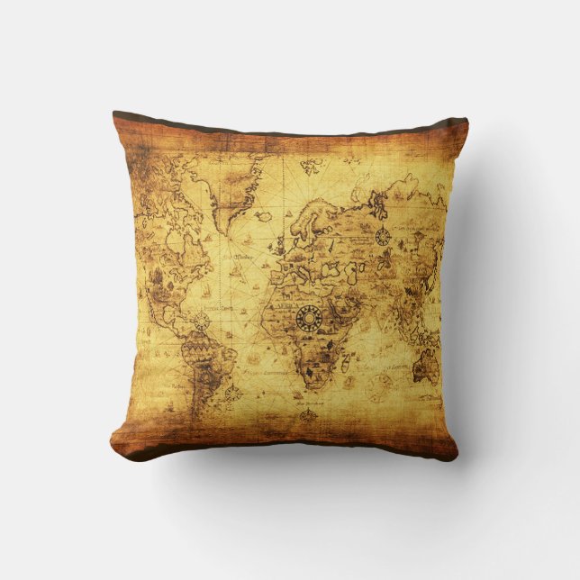 Almofada Vintage Antigo Cushaar de Decoração do Mapa Dourad (Frente)