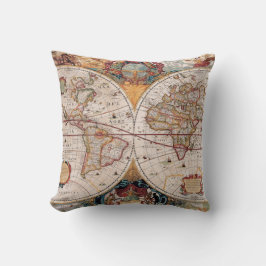 Almofada Vintage Antique Velho Mapa do Mundo Design Impress