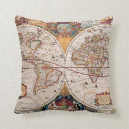 Almofada Vintage Antique Velho Mapa do Mundo Design Impress