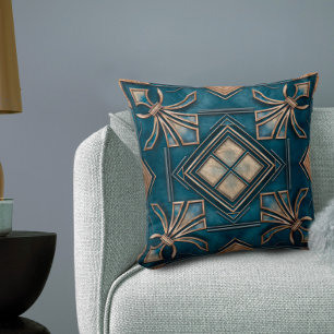 Almofada Vintage Art Deco Fleur-de-lis - Azul e ouro