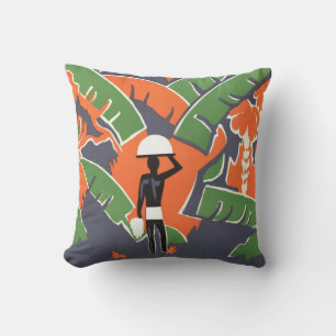 Almofada Vintage Art Deco Viagem, Nativo na Selva Africana