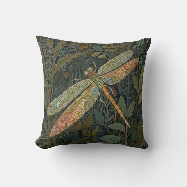Almofada Vintage art nouveau green gold Dragonfly (Frente)