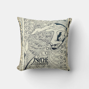 Almofada Vintage Art Nouveau Psyche no Cavalo Asas Pegasus