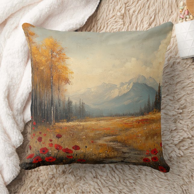 Almofada Vintage Autumn Meadow Painting Poppies (Cobertor)