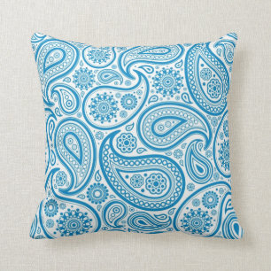 Almofada Vintage azul & branco Paisley floral