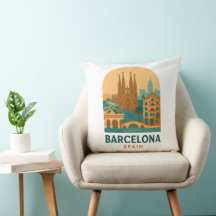 Vintage Barcelona Sagrada Familia Throw Pillow 
