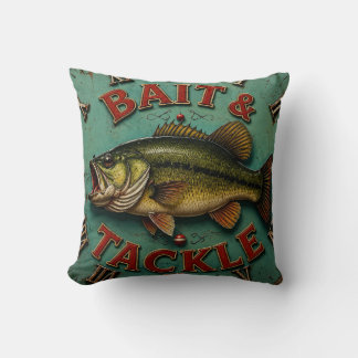 Almofada Vintage Bass Fishing Rustic Lake Cabin Angler