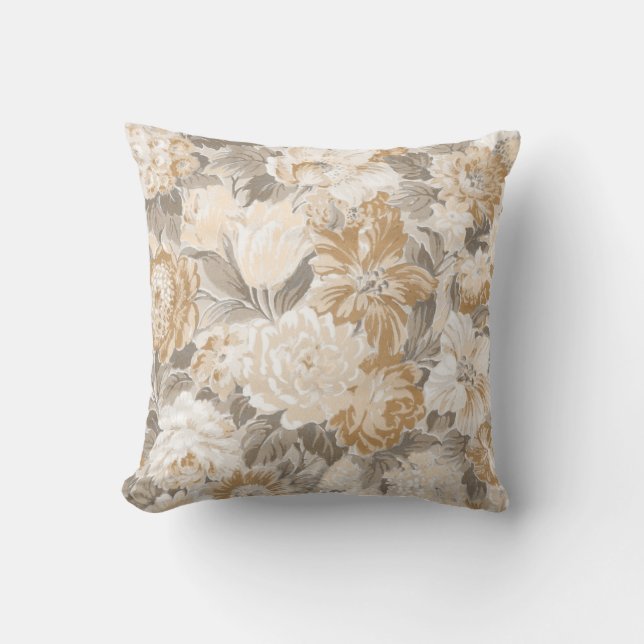 Almofada Vintage Beige Dourada Elegante Floral (Frente)