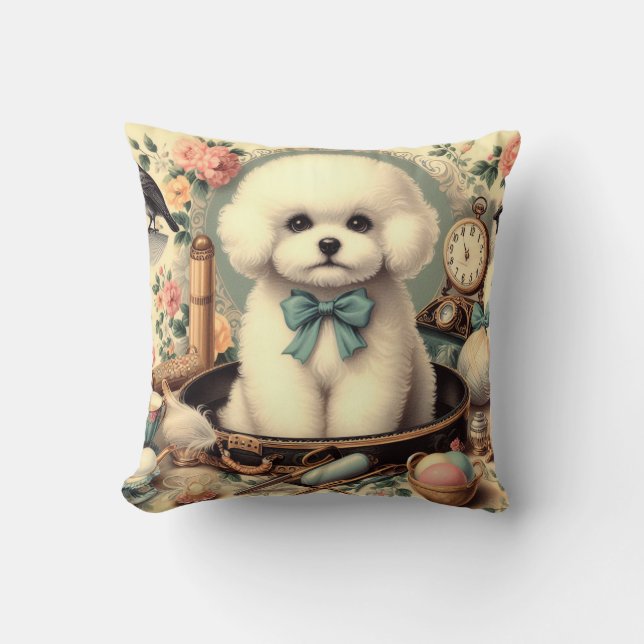 Almofada Vintage Bichon Frisé Painting (Frente)