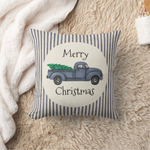 Almofada Vintage Blue Christmas Tree Truck