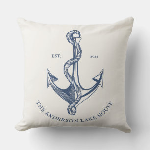 Almofada Vintage Blue Cream Naw Anchor Lake House