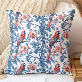 Almofada Vintage Blue e Red Chinoiserie Papagaio e Flor