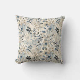 Almofada Vintage Blue Neutral Floral Throw Pillow